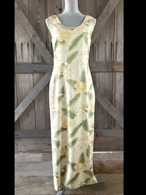 Tommy Bahama NWT Silk Maxi Dress Size 8 Green Yellow Tropical Sleeveless Resort